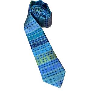 Ferrell Reed Blue Green Geometric Lines Hand Tailored in USA Italian Silk Tie